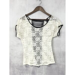 Y2K Wet Seal Lace Top Women Medium Fringe Back Sheer Indie Sleaze Edgy Festival